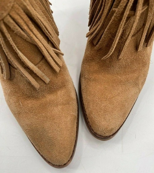 MNG Mango Womens Size 38 Boho Style Fringe Suede Slip-On Ankle Booties Tan Brown - Picture 6 of 11